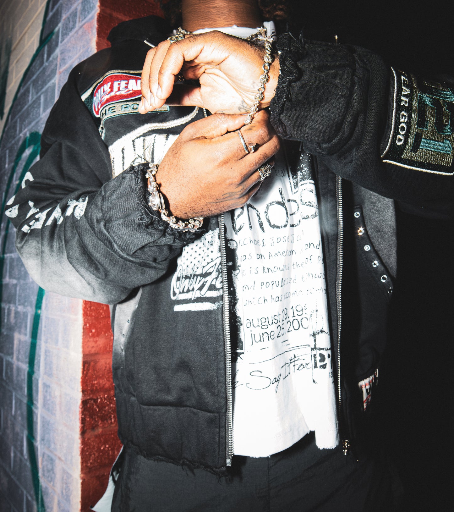 Only Fear God Patches Rhinestone Hoodie