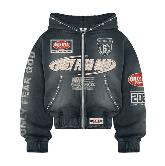 Only Fear God Patches Rhinestone Hoodie