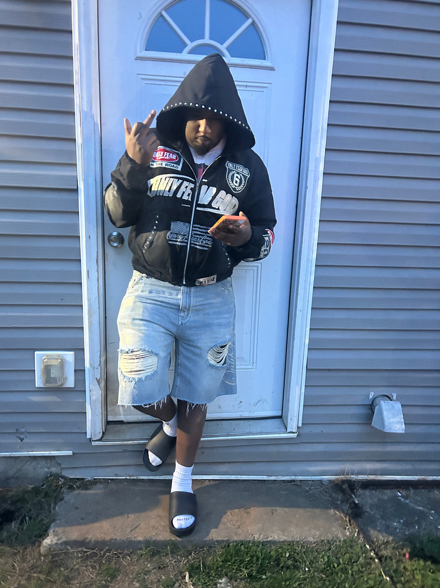 Only Fear God Patches Rhinestone Hoodie